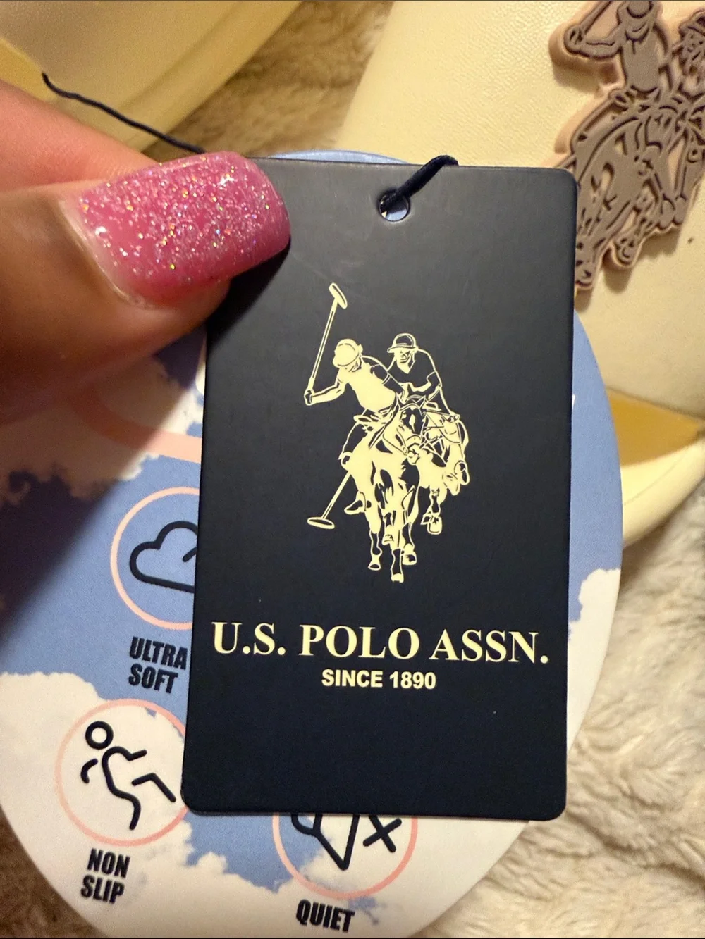 NWT U.S. Polo Assn. Slide Sandals in Black or Beige w/ Polo Logo